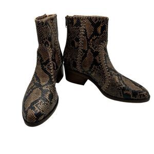 Chelsea & Violet Lucy Python Print Leather Ankle Boots Brown Womens Size 6.5
